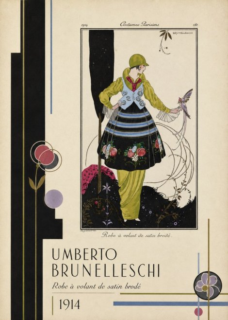 Umberto Brunelleschi Robe À Volant De Satin Brodé No2 - Plakat