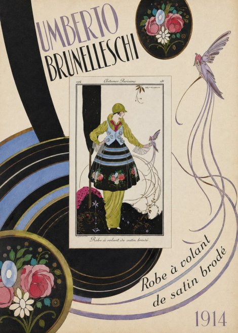 Umberto Brunelleschi Robe À Volant De Satin Brodé No5 - Plakat
