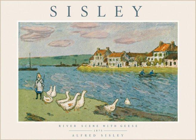 Sisley River Scene with Geese No3 - Plakat