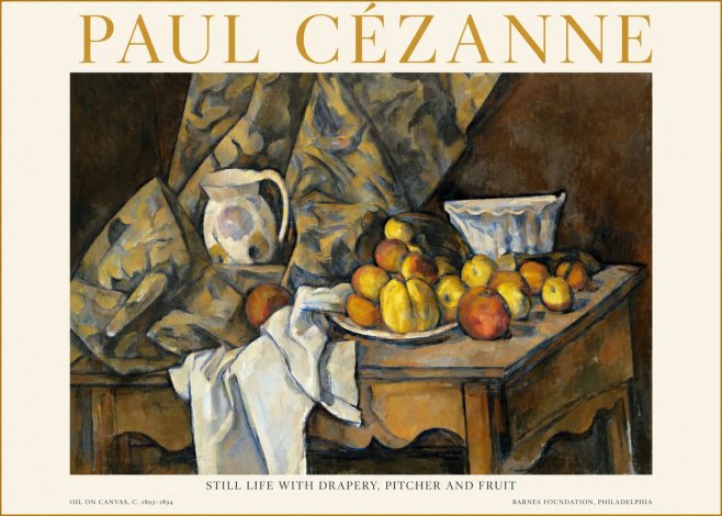 Paul Cézanne Still Life with Drapery, Pitcher and Fruit No1 - Plakat
