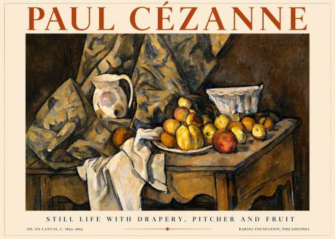 Paul Cézanne Still Life with Drapery, Pitcher and Fruit No4 - Plakat