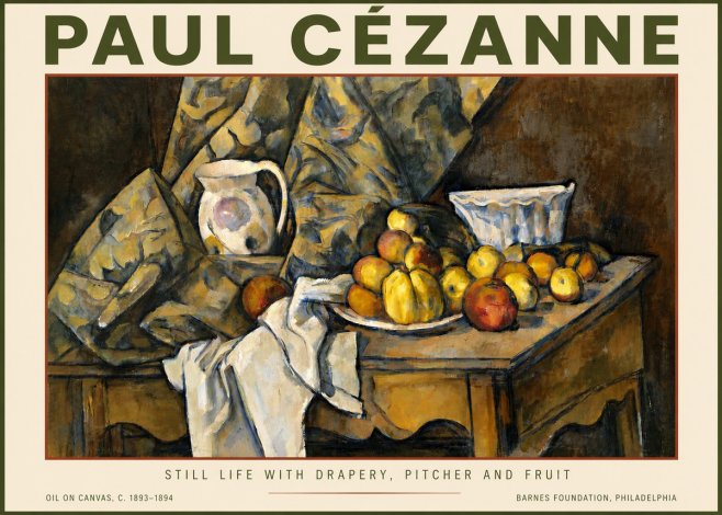 Paul Cézanne Still Life with Drapery, Pitcher and Fruit No5 - Plakat