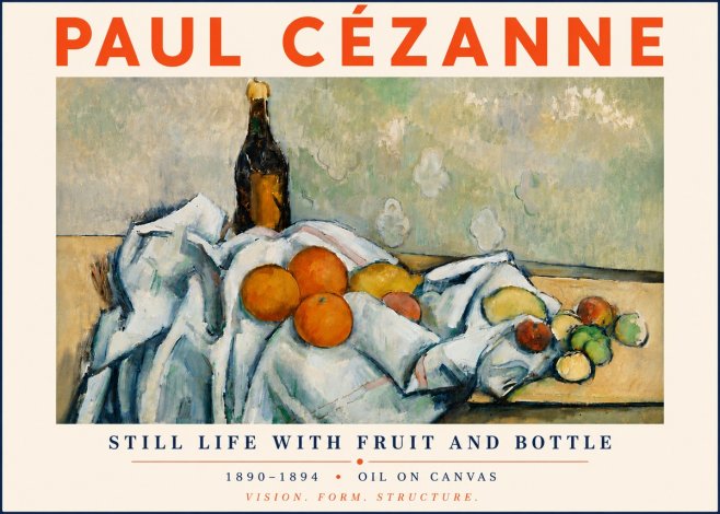 Paul Cézanne Still Life with Fruit and Bottle No6 - Plakat