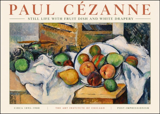 Paul Cézanne Still Life with Fruit Dish and White Drapery No5 - Plakat