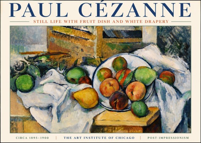 Paul Cézanne Still Life with Fruit Dish and White Drapery No6 - Plakat