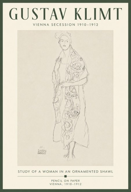 Klimt Study of a Woman in an Ornamented Shawl No5 - Plakat