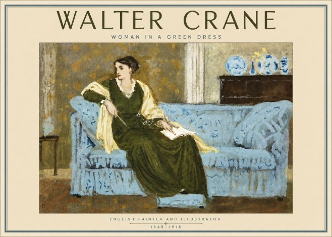 Walter Crane Woman in a Green Dress No5 - Plakat