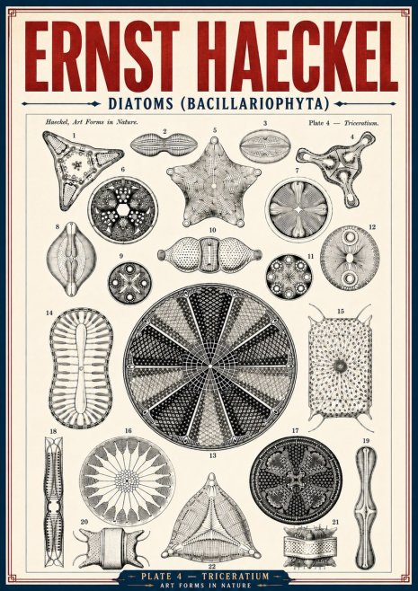 Ernst Haeckel Diatoms (Bacillariophyta) Plate 4 – Triceratium No6 - Plakat