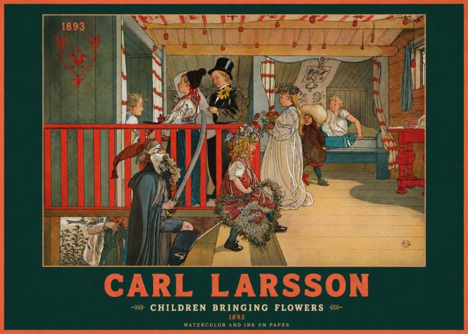 Carl Larsson Children Bringing Flowers No2 - Plakat