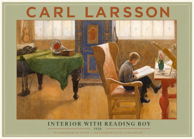 Carl Larsson Interior with Reading Boy No3 - Plakat