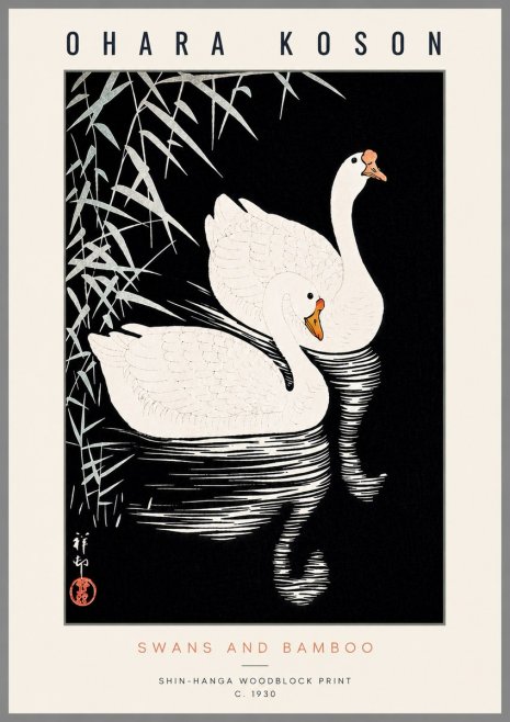 Ohara Koson Swans and Bamboo No6 - Plakat