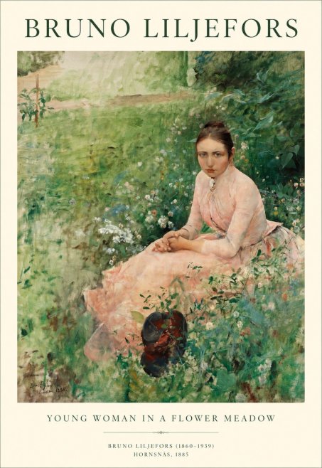 Bruno Liljefors Young Woman in a Flower Meadow No1 - Plakat