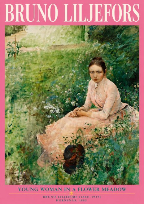 Bruno Liljefors Young Woman in a Flower Meadow No4 - Plakat