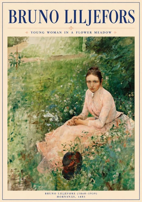 Bruno Liljefors Young Woman in a Flower Meadow No6 - Plakat