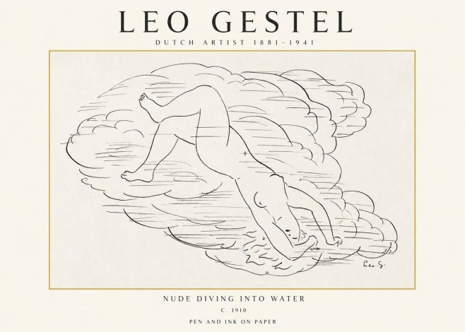 Leo Gestel Nude Diving into Water No1 - Plakat