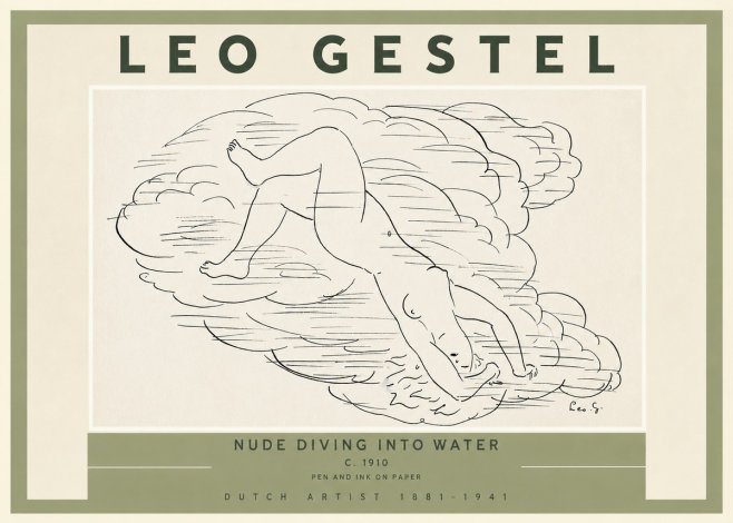 Leo Gestel Nude Diving into Water No2 - Plakat