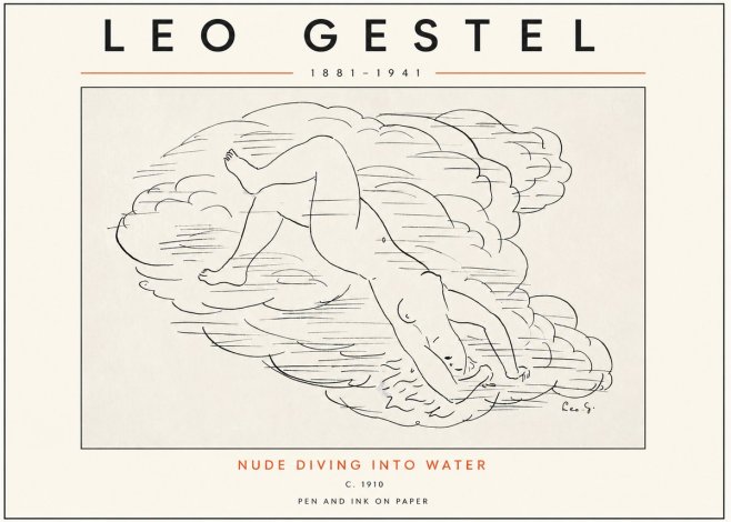 Leo Gestel Nude Diving into Water No3 - Plakat