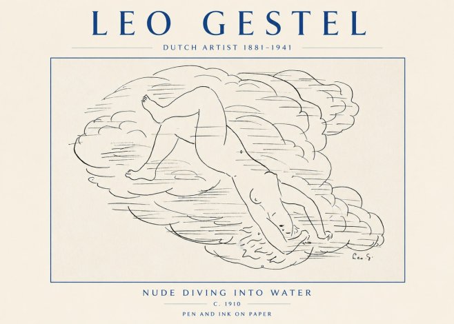 Leo Gestel Nude Diving into Water No4 - Plakat