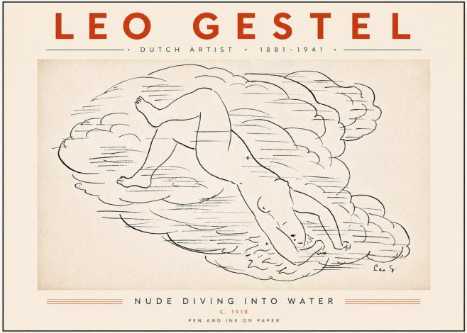 Leo Gestel Nude Diving into Water No5 - Plakat