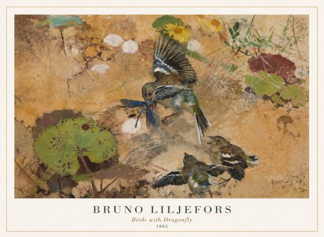 Bruno Liljefors Birds with Dragonfly No1 - Plakat