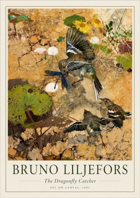 Bruno Liljefors Birds with Dragonfly No2 - Plakat