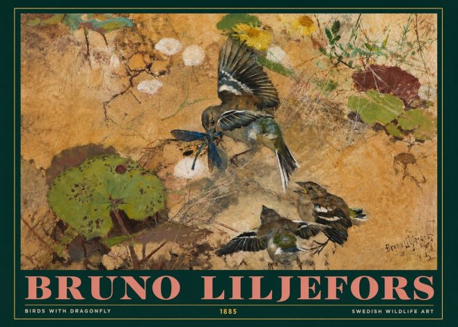 Bruno Liljefors Birds with Dragonfly No3 - Plakat