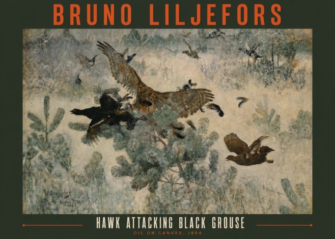 Bruno Liljefors Hawk Attacking Black Grouse No2 - Plakat