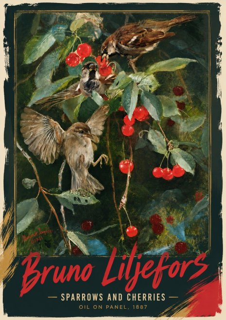 Bruno Liljefors Sparrows and Cherries No3 - Plakat