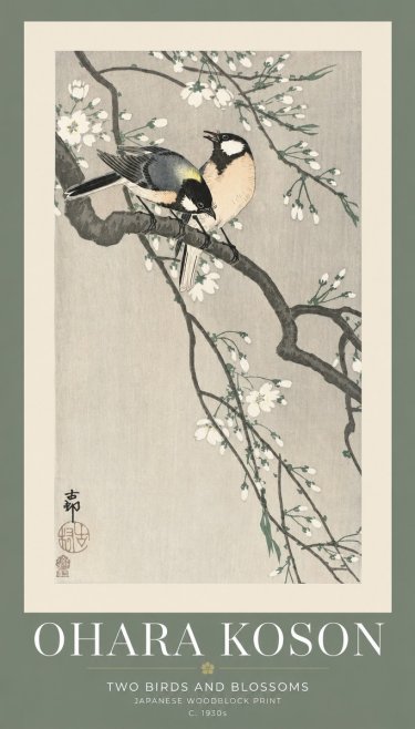 Ohara Koson Two Birds and Blossoms No1 - Plakat