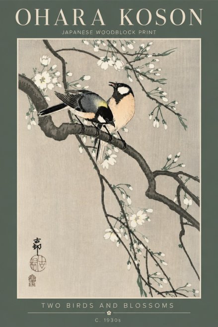 Ohara Koson Two Birds and Blossoms I No4 - Plakat