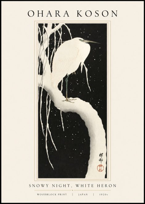Ohara Koson Snowy Night, White Heron No1 - Plakat