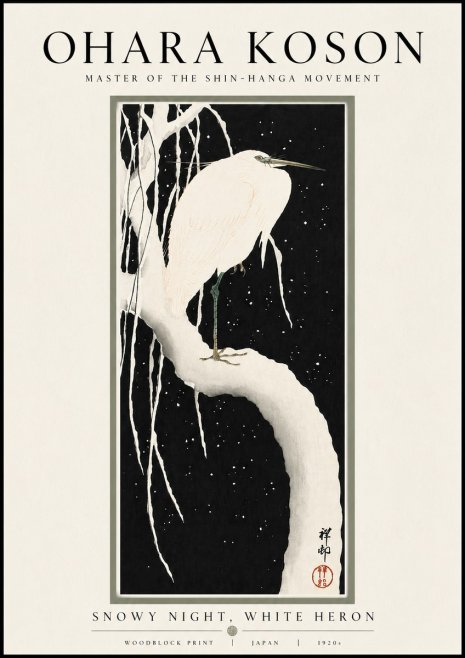 Ohara Koson Snowy Night, White Heron No4 - Plakat