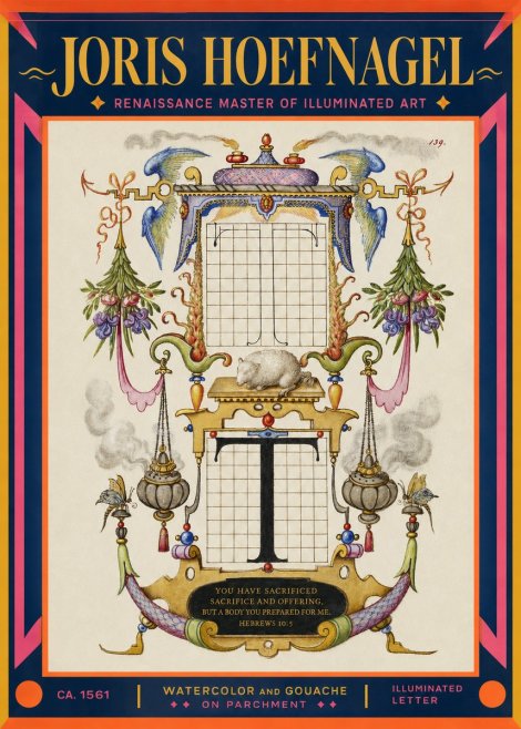 Joris Hoefnagel Letter T with Biblical Verse No2 - Plakat