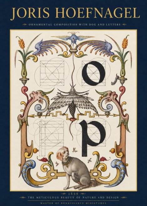 Joris Hoefnagel Ornamental Composition with Dog and Letters No3 - Plakat