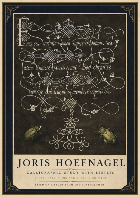 Joris Hoefnagel Calligraphic Study with Beetles No5 - Plakat