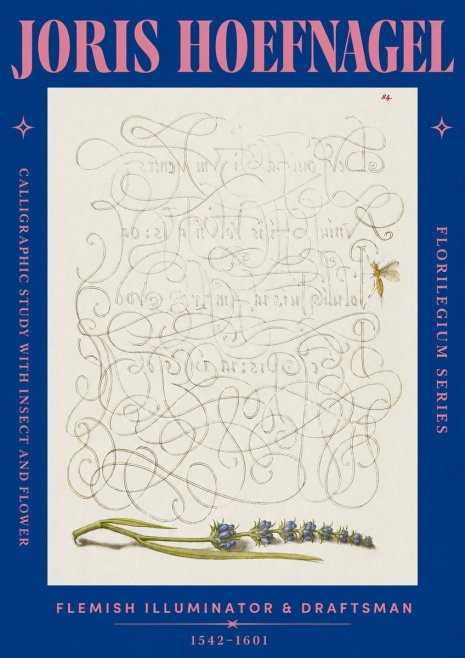 Joris Hoefnagel Calligraphic Study with Insect and Flower No2 - Plakat