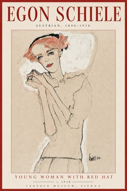 Schiele Young Woman with Red Hat No2 - Plakat