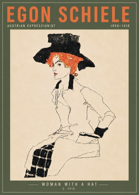 Schiele Woman with a Hat No6 - Plakat