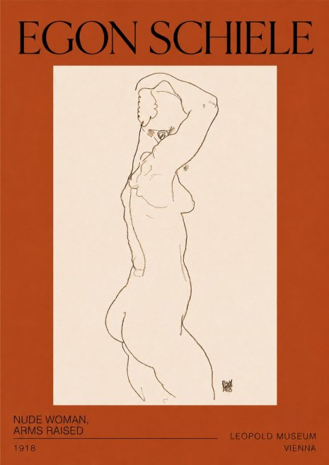 Schiele Nude Woman, Arms Raised No2 - Plakat
