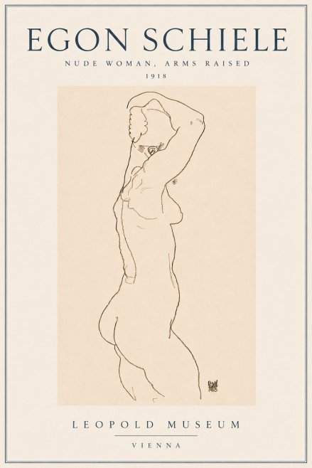 Schiele Nude Woman, Arms Raised No3 - Plakat