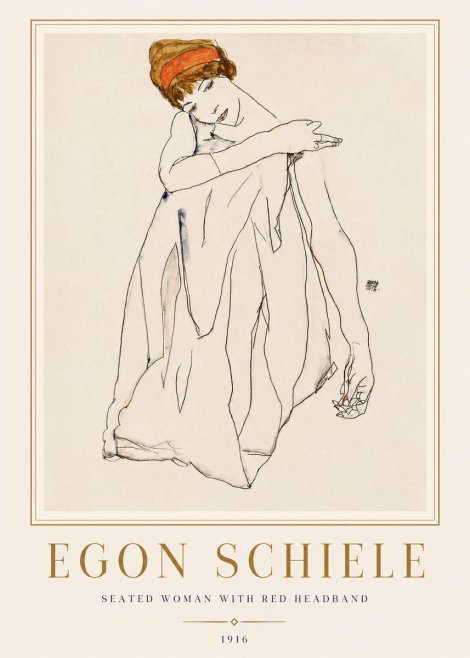 Schiele Seated Woman with Red Headband No4 - Plakat