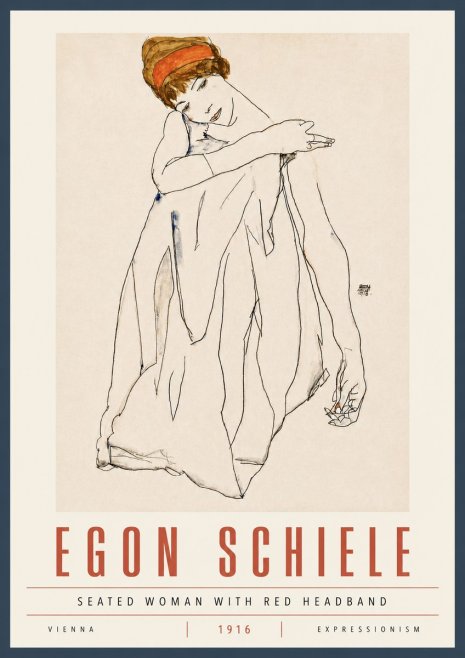 Schiele Seated Woman with Red Headband No5 - Plakat