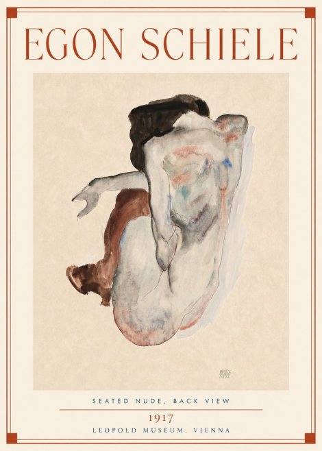 Schiele Seated Nude, Back View No3 - Plakat