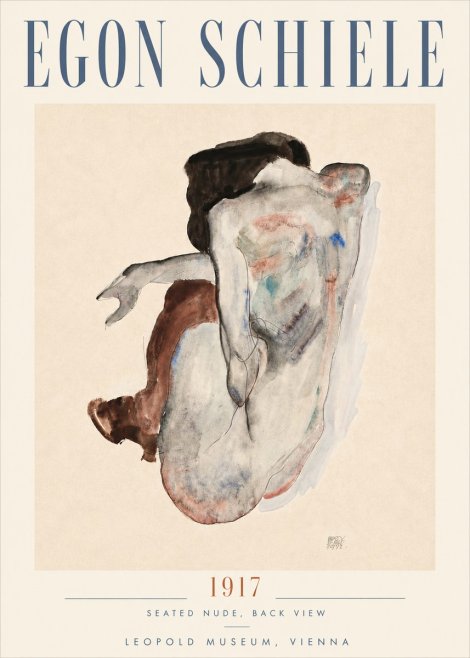 Schiele Seated Nude, Back View No5 - Plakat