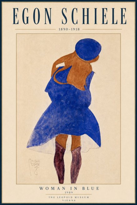 Schiele Blue Dress (Girl in Blue) No4 - Plakat