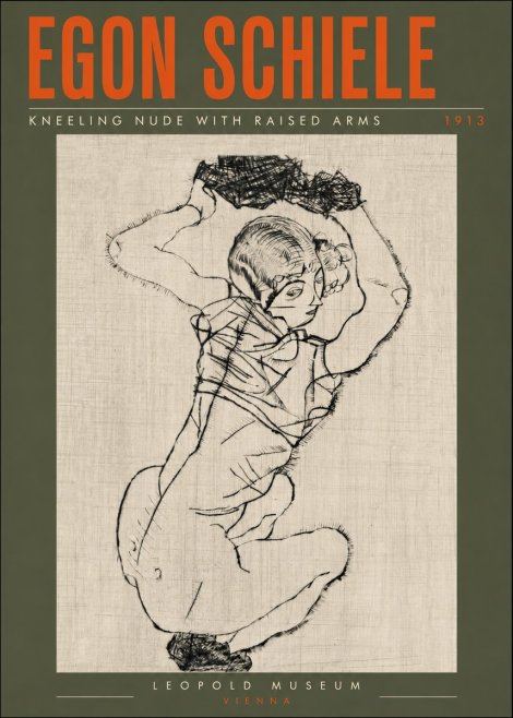 Schiele Kneeling Nude with Raised Arms No6 - Plakat