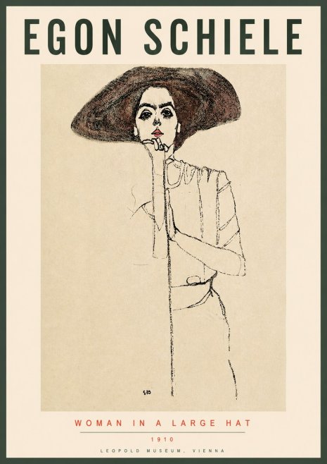 Schiele Woman in a Large Hat No3 - Plakat
