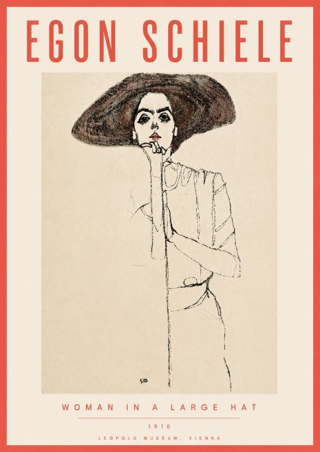 Schiele Woman in a Large Hat No6 - Plakat
