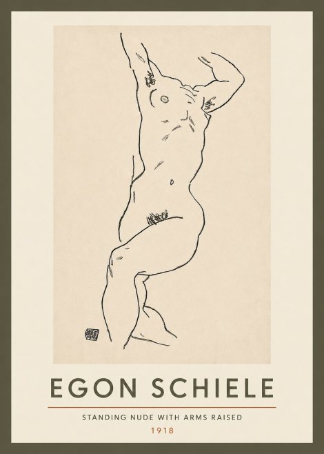 Schiele Standing Nude with Arms Raised No3 - Plakat