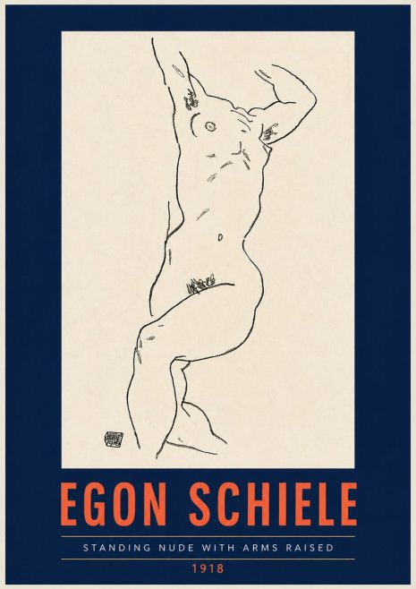 Schiele Standing Nude with Arms Raised No4 - Plakat